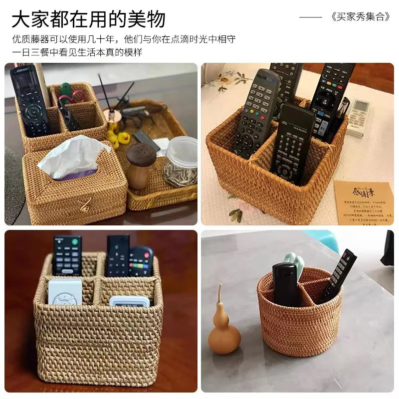 Hand-woven Wicker Desktop Storage Basket Portable Four-compartment Storage Fruit Basket Household Storage Basket Home Decoration
