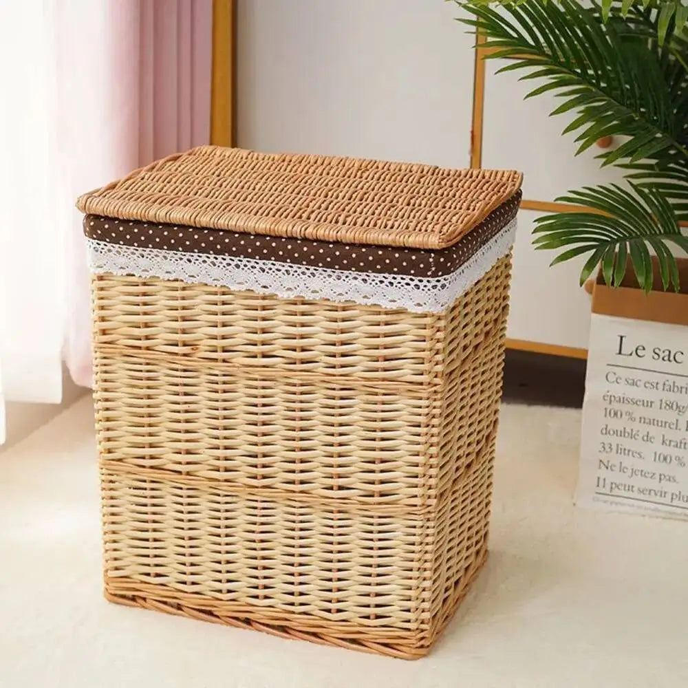 Rattan Storage Basket Dirty Clothes Basket Hot Pot Restaurant Beauty Salon Covered Dirty Clothes Hamper Storage Box Japanese