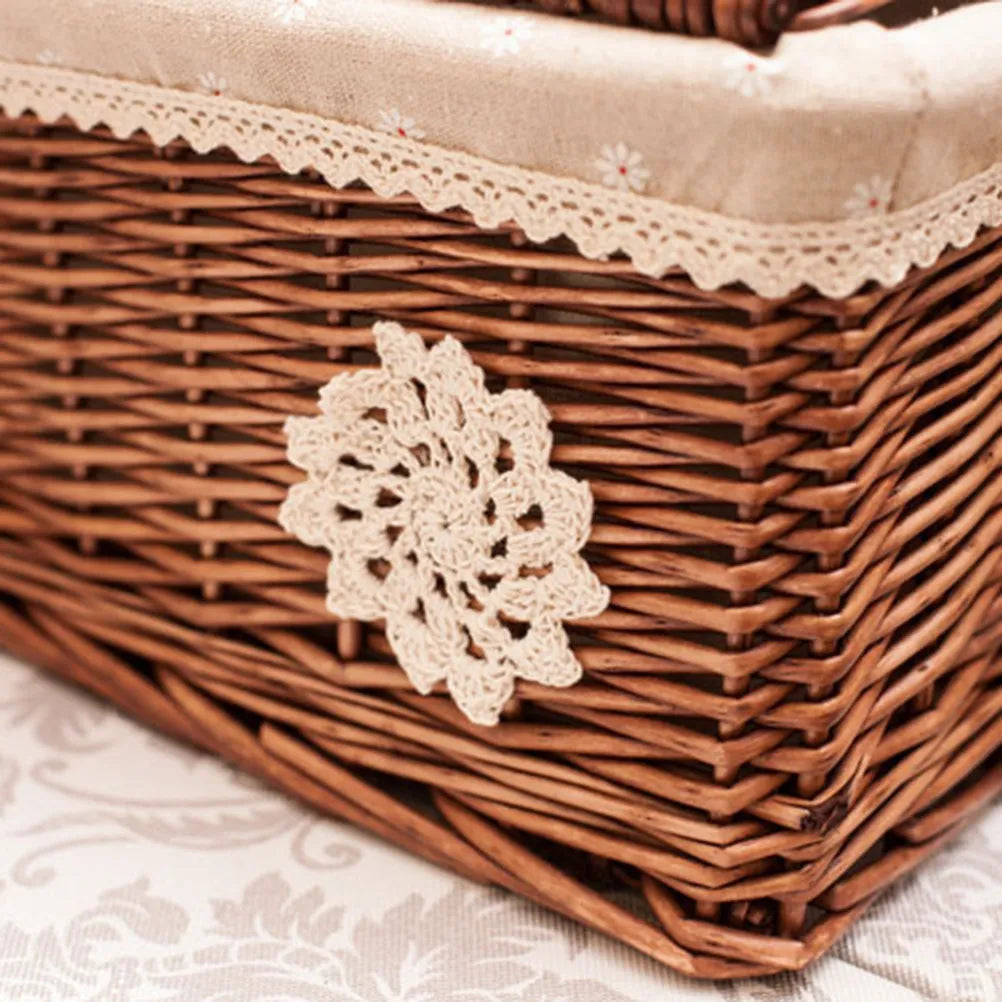 Woven Rattan Basket with Cover Natural Fiber Storage Bin for Home Organization Bedroom Living Room Desk Decorative Wicker Box