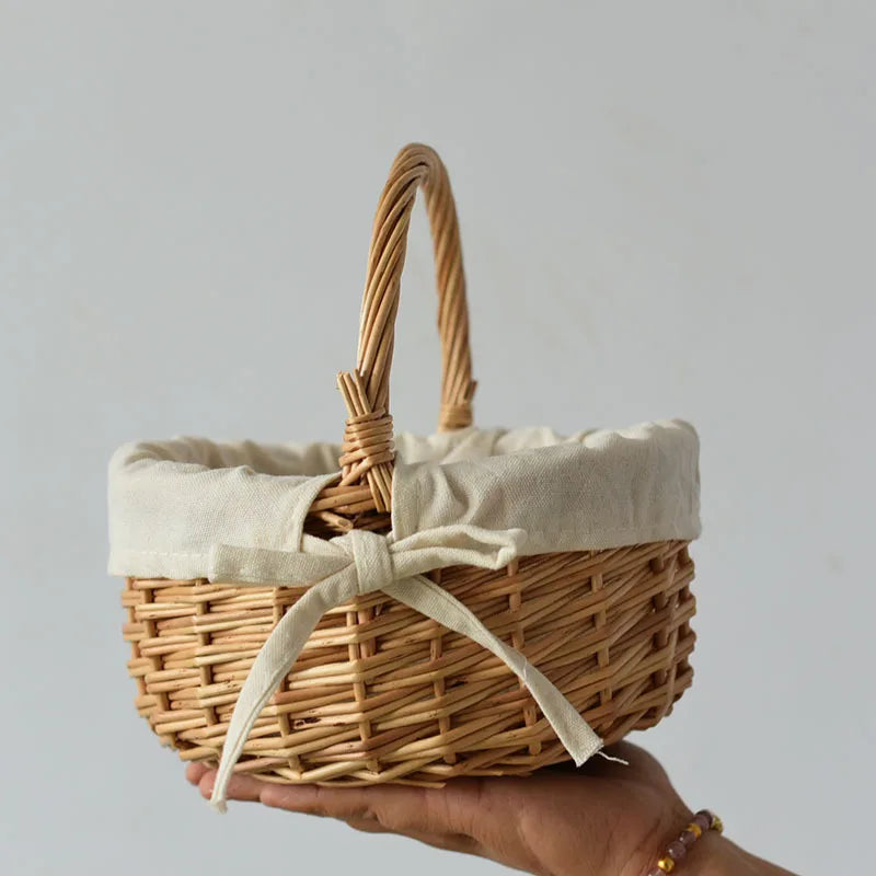Handmade Willow Easter Basket Natural Wicker with Handle for Easter Egg Hunt Home Decor Spring Decoration Gift Fruit Basket