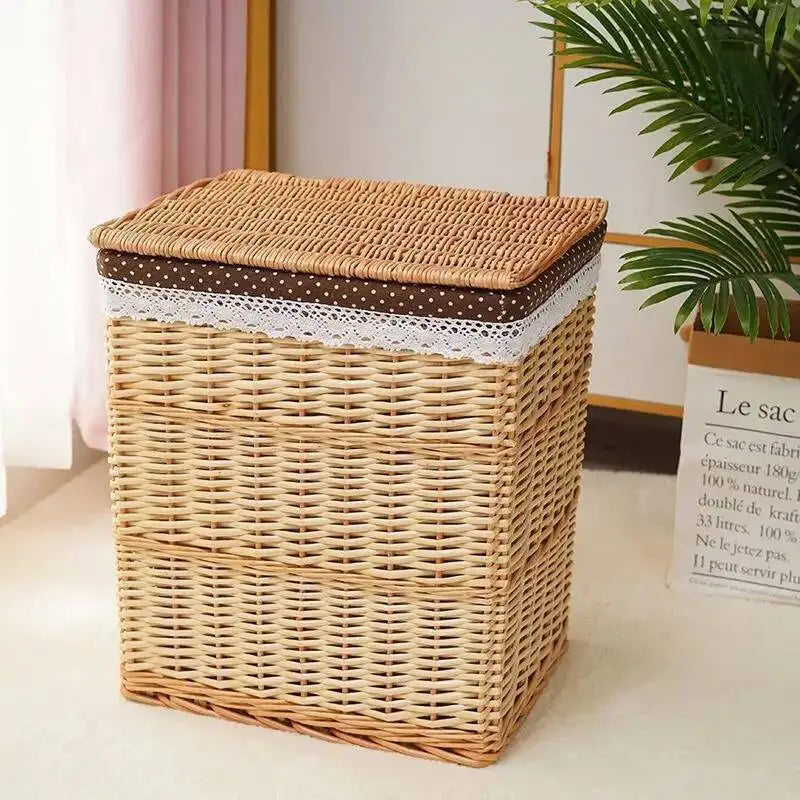 Rattan Storage Basket Dirty Clothes Basket Hot Pot Restaurant Beauty Salon Covered Dirty Clothes Hamper Storage Box Japanese
