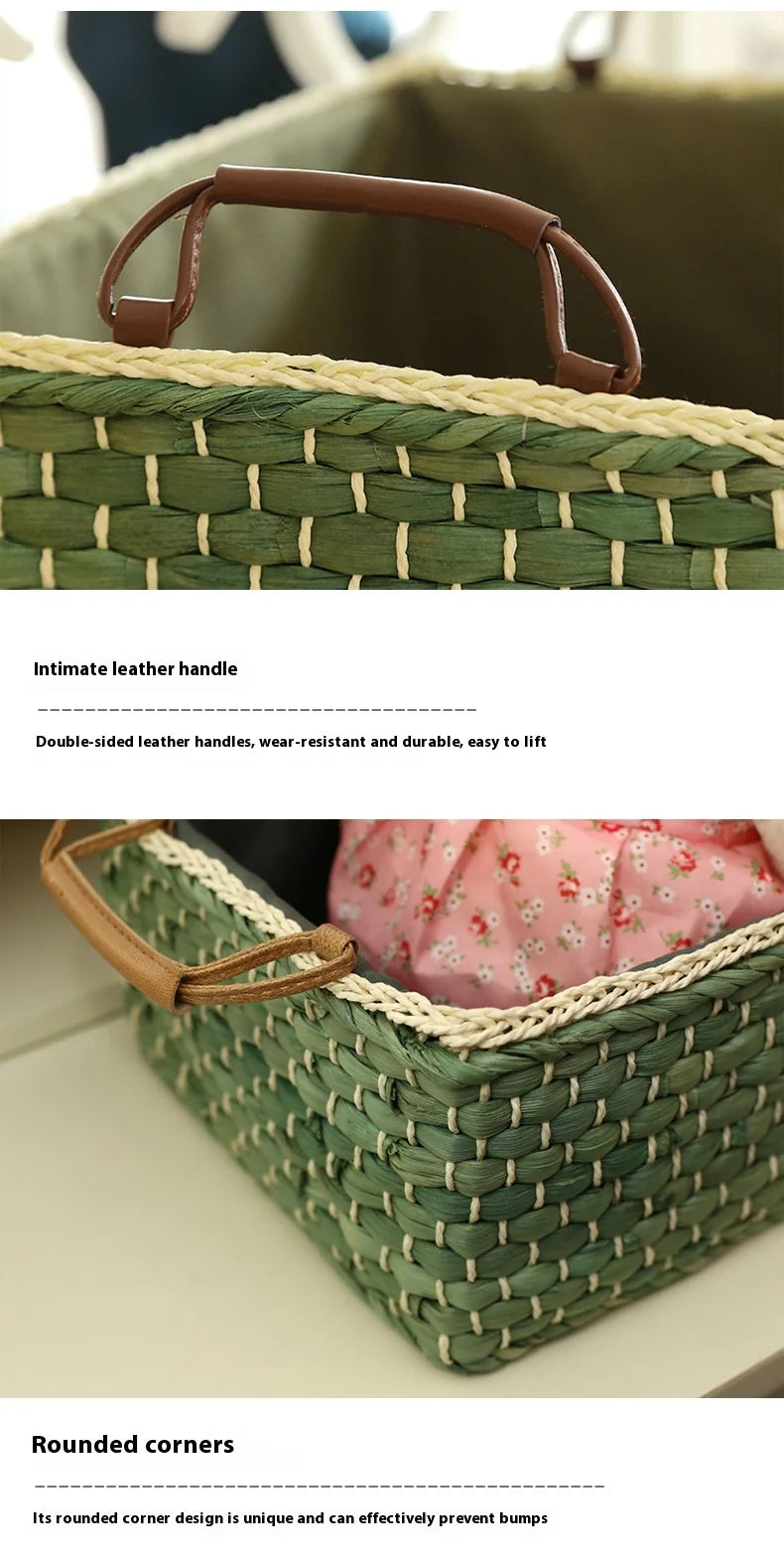 Environmentally Friendly Handmade Rattan Storage Basket Corn Skin Storage Box Coffee Table Desktop Living Room Storage Basket
