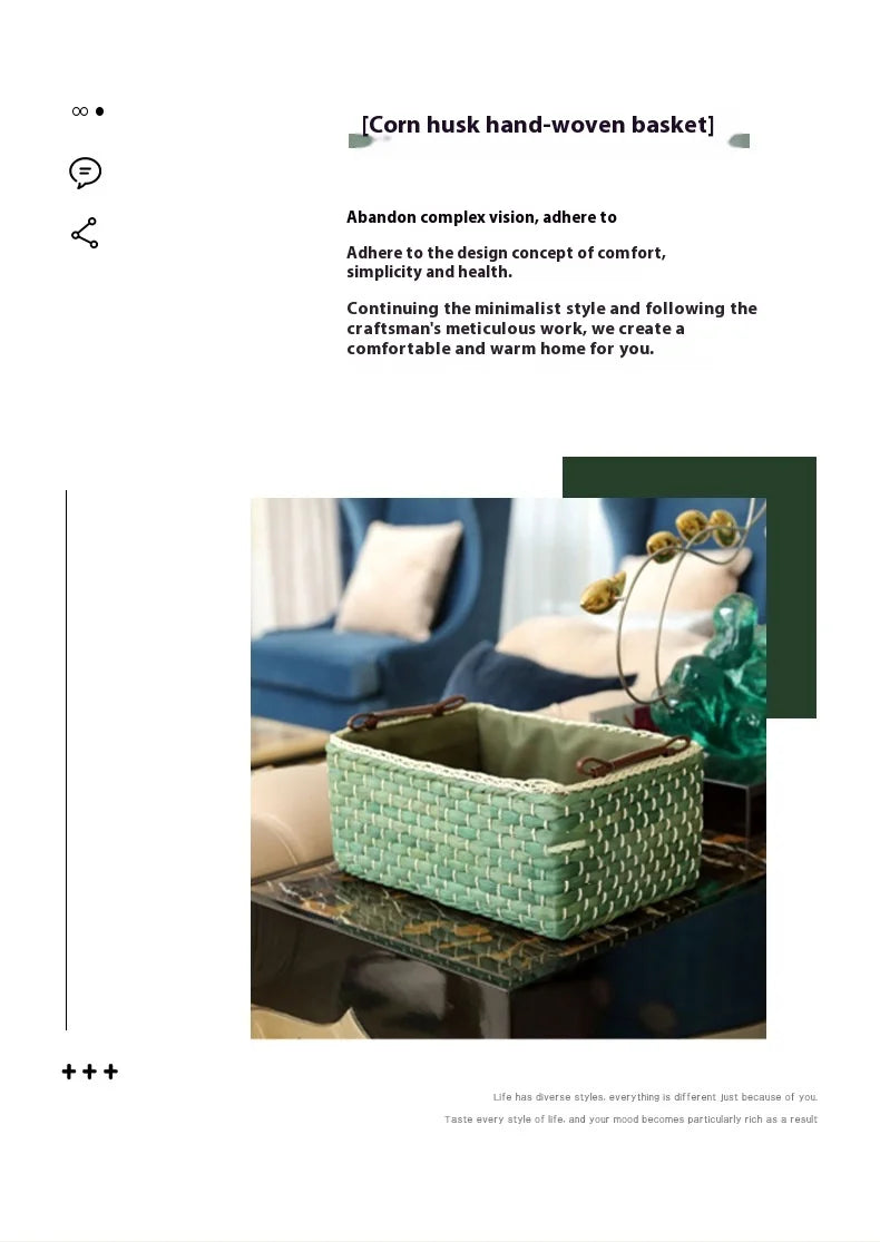 Environmentally Friendly Handmade Rattan Storage Basket Corn Skin Storage Box Coffee Table Desktop Living Room Storage Basket