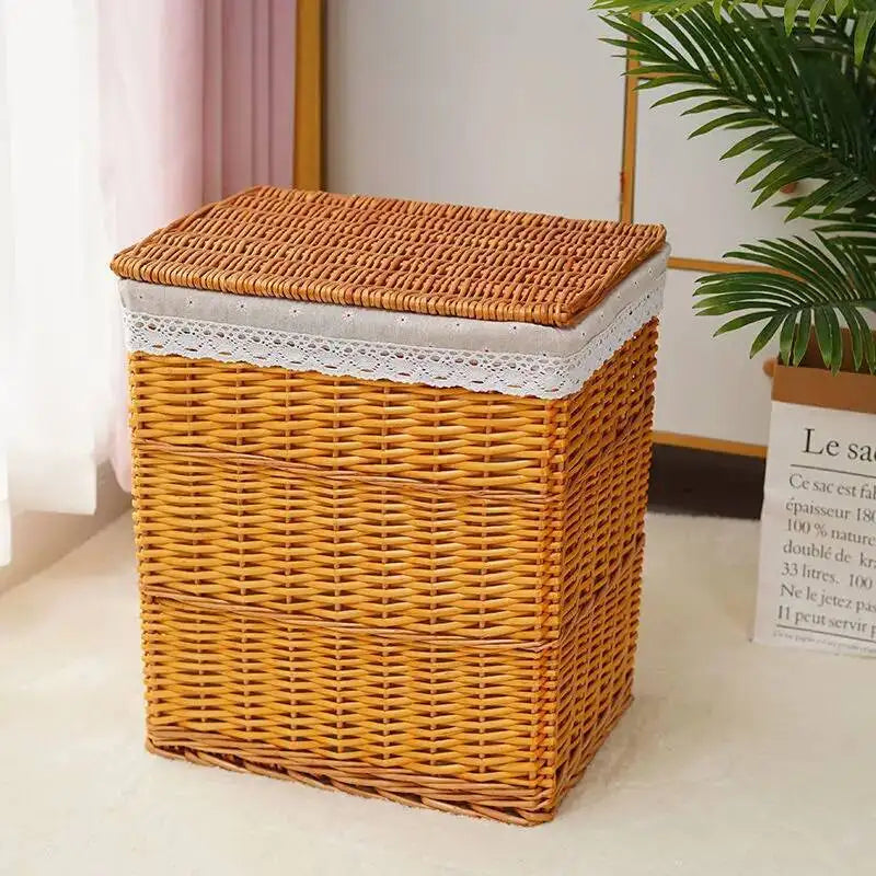 Rattan Storage Basket Dirty Clothes Basket Hot Pot Restaurant Beauty Salon Covered Dirty Clothes Hamper Storage Box Japanese