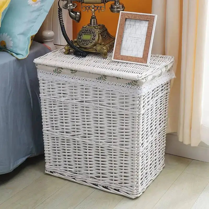 Rattan Storage Basket Dirty Clothes Basket Hot Pot Restaurant Beauty Salon Covered Dirty Clothes Hamper Storage Box Japanese