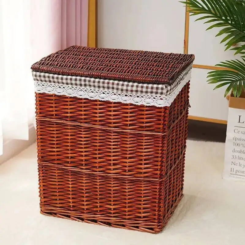 Rattan Storage Basket Dirty Clothes Basket Hot Pot Restaurant Beauty Salon Covered Dirty Clothes Hamper Storage Box Japanese