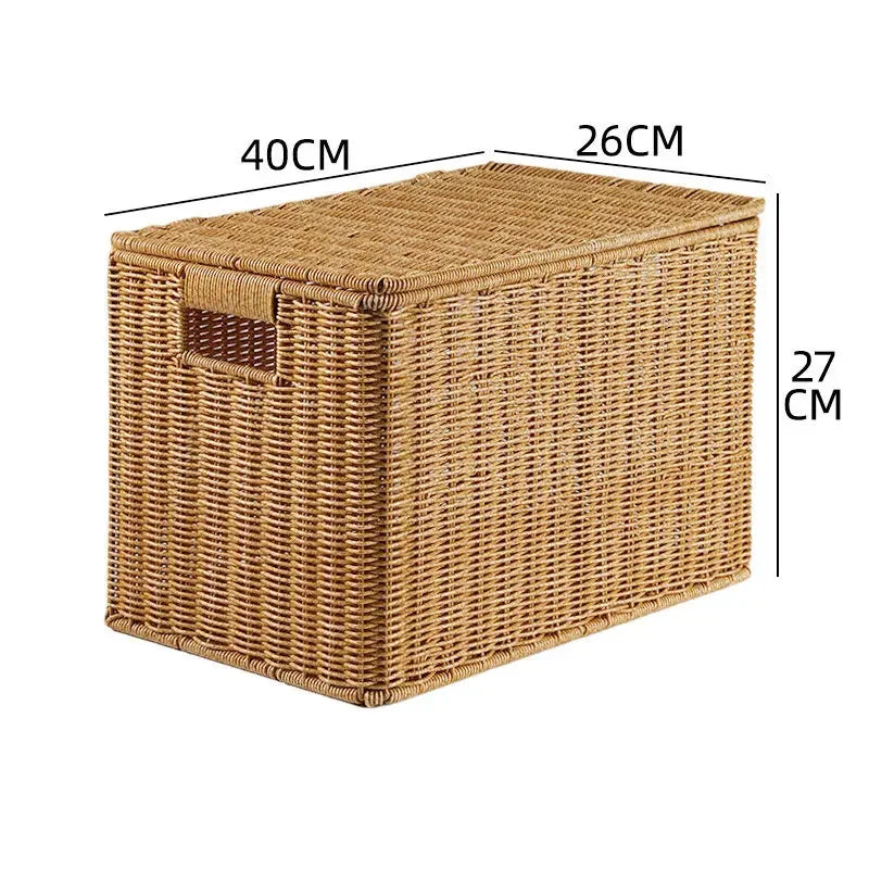 Waterproof storage box with cover mitation wicker rattan woven wardrobe storage kitchen clothing organizer box wicker basket