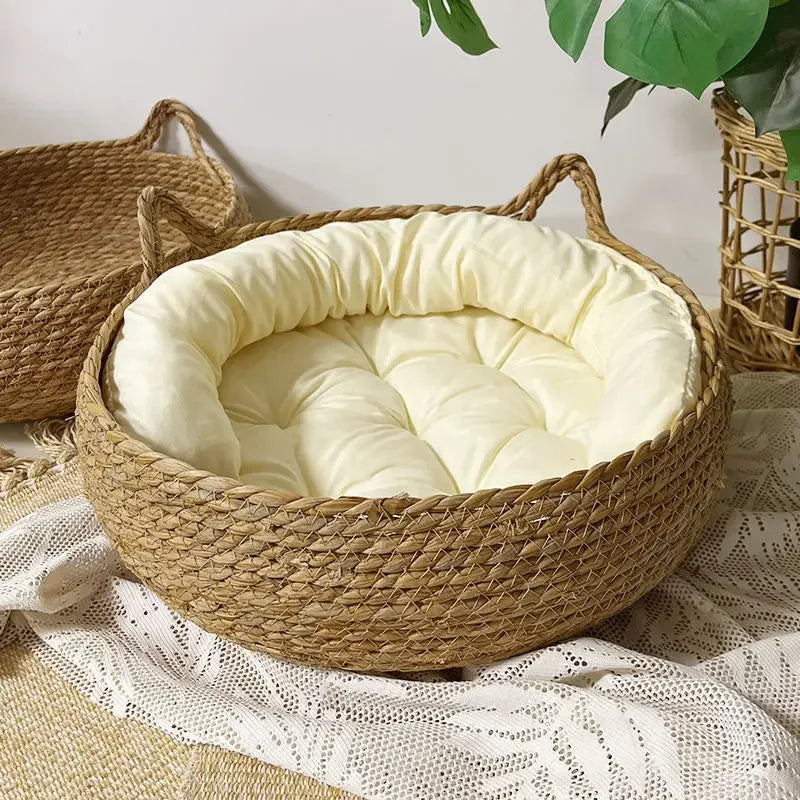 Four Seasons Cat Bed Woven Removable Upholstery Sleeping House Cat Scratch Floor Rattan Washable Cats Pet Products Accessories