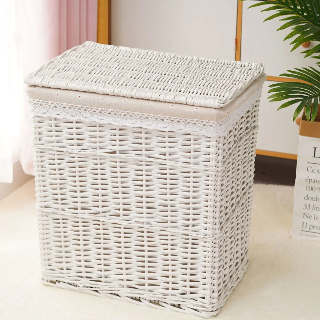 Rattan Storage Basket Dirty Clothes Basket Hot Pot Restaurant Beauty Salon Covered Dirty Clothes Hamper Storage Box Japanese