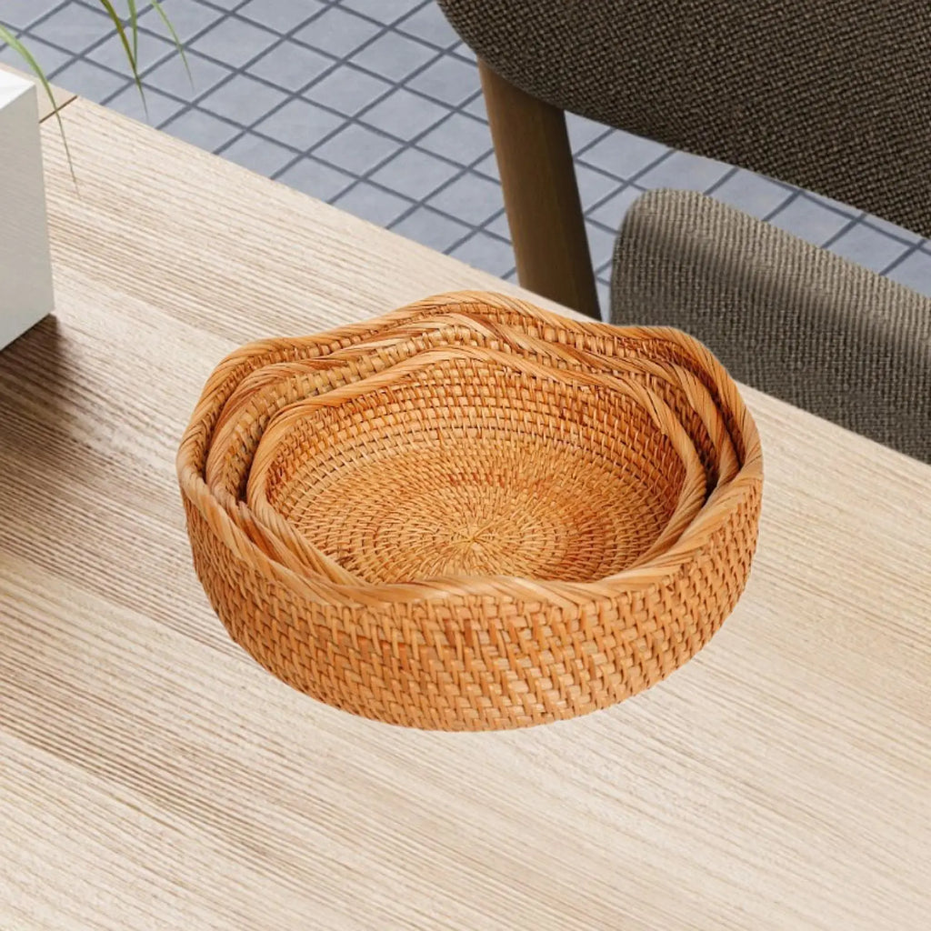 3x Woven Fruit Basket Portable Fruit Storage Holder for Tea Coffee Table