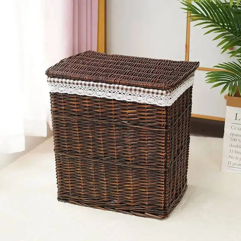 Rattan Storage Basket Dirty Clothes Basket Hot Pot Restaurant Beauty Salon Covered Dirty Clothes Hamper Storage Box Japanese