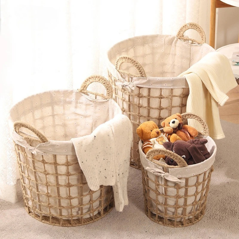 Panier à Linge Osier Rotin Grande Taille avec Poignées