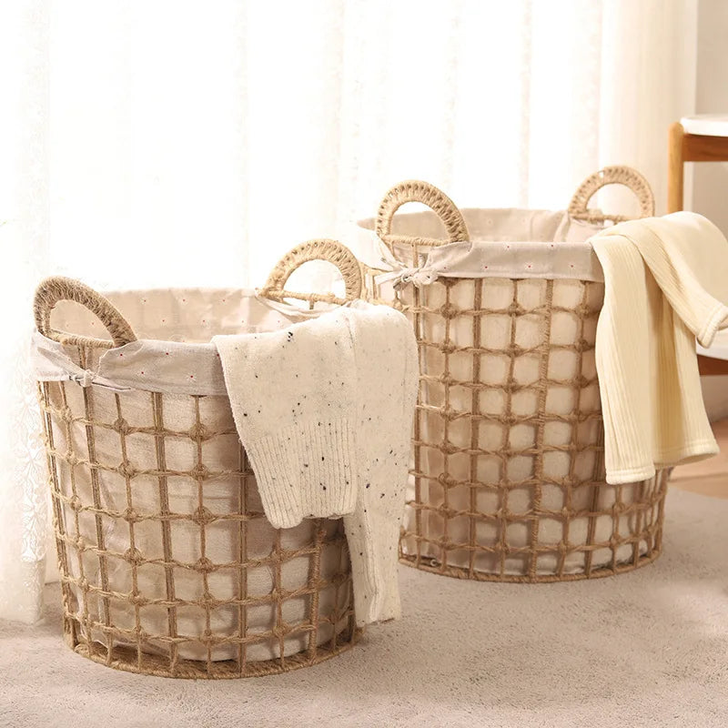 Panier à Linge Osier Rotin Grande Taille avec Poignées