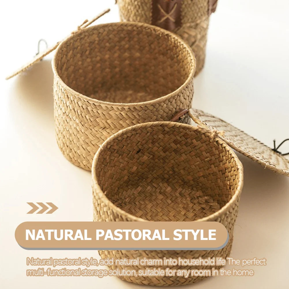 Round Handmade Seagrass Storage Box Decorative ganizer Baskets Toilet Paper Holder Gift Container Woven Desktop Basket For