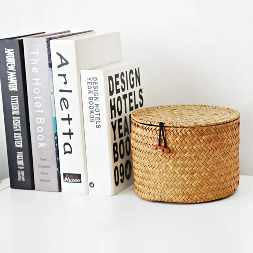 Round Handmade Seagrass Storage Box Decorative ganizer Baskets Toilet Paper Holder Gift Container Woven Desktop Basket For