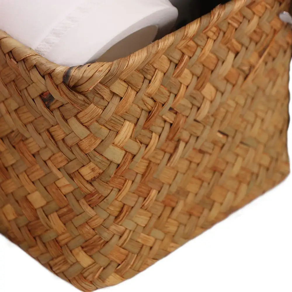 Handmade Hand Woven Storage Baskets Dustproof Rectangular 3 Grid Handwoven Storage Basket with Lid Rattan Divider Storage Box