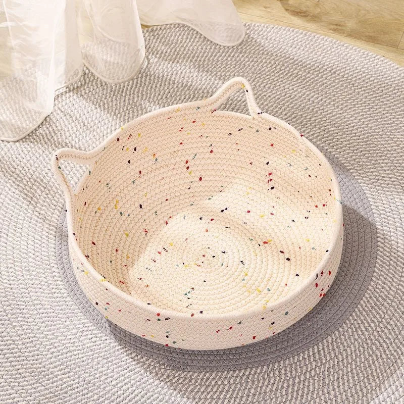 OUZEY Rattan Weaving Cat Bed Summer Cooling Pet Mat Scratch Resistance House For Cats Comfortable Sleeping Pet House Accessories