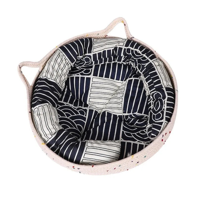 OUZEY Rattan Weaving Cat Bed Summer Cooling Pet Mat Scratch Resistance House For Cats Comfortable Sleeping Pet House Accessories
