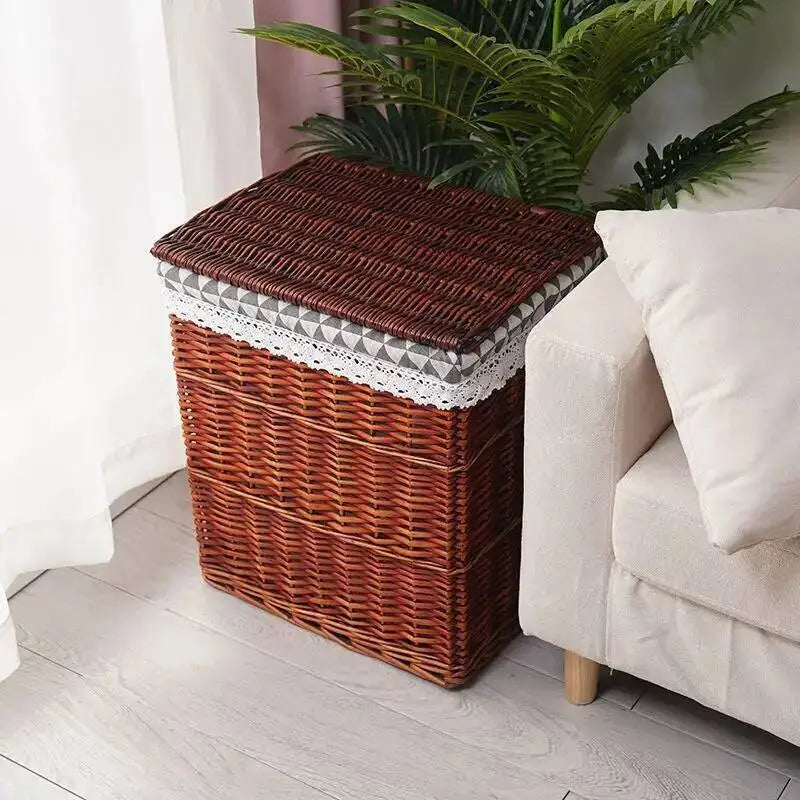 Rattan Storage Basket Dirty Clothes Basket Hot Pot Restaurant Beauty Salon Covered Dirty Clothes Hamper Storage Box Japanese