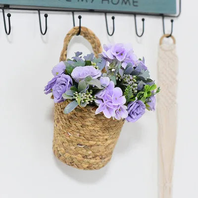 Woven Hanging Woven Rattan Baskets Basket Wicker For Planters Garden Wall Decoration Wall-mounted Basket Storage Rack