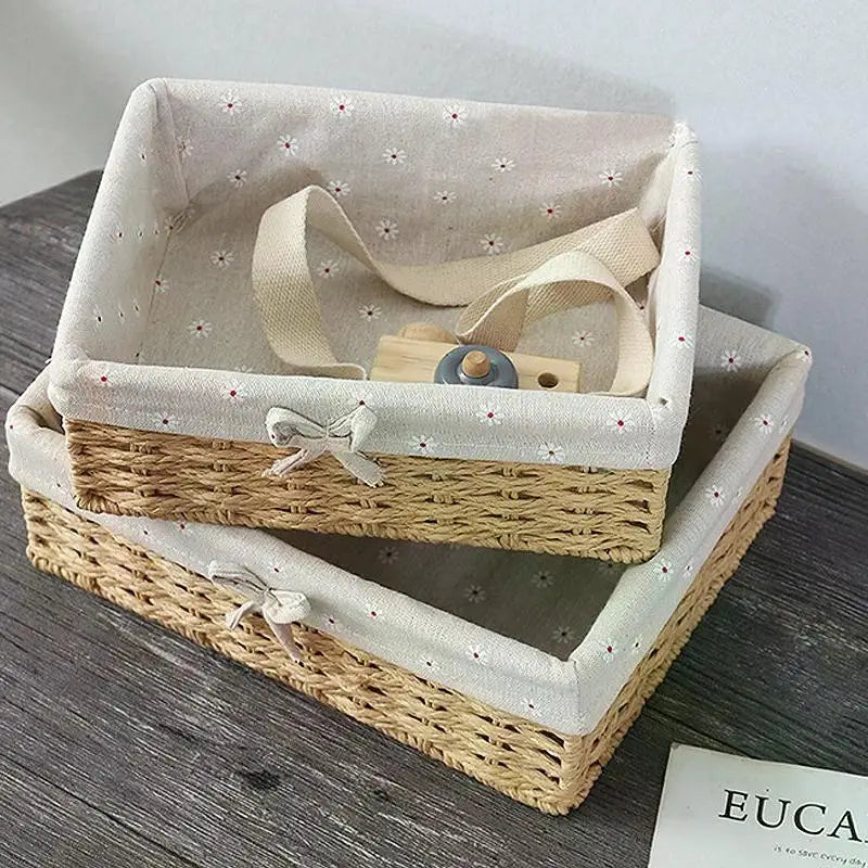 Woven Storage Baskets Organizers Picnic Breakfast Basket Laundry Box Sundries Storage Basket Desktop Cosmetics Snack Storage Box