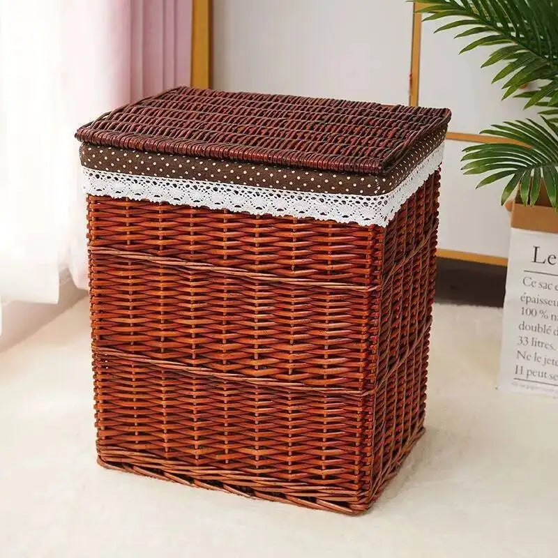 Rattan Storage Basket Dirty Clothes Basket Hot Pot Restaurant Beauty Salon Covered Dirty Clothes Hamper Storage Box Japanese