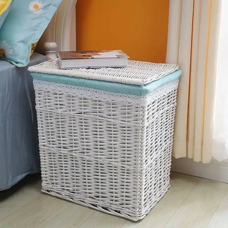 Rattan Storage Basket Dirty Clothes Basket Hot Pot Restaurant Beauty Salon Covered Dirty Clothes Hamper Storage Box Japanese
